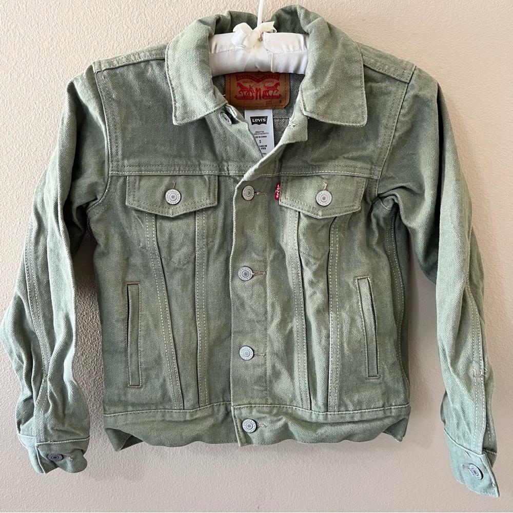 Levis Denim Jean Trucker Jacket Green Kids Unisex Boys Girls S Small 8-10 Cotton